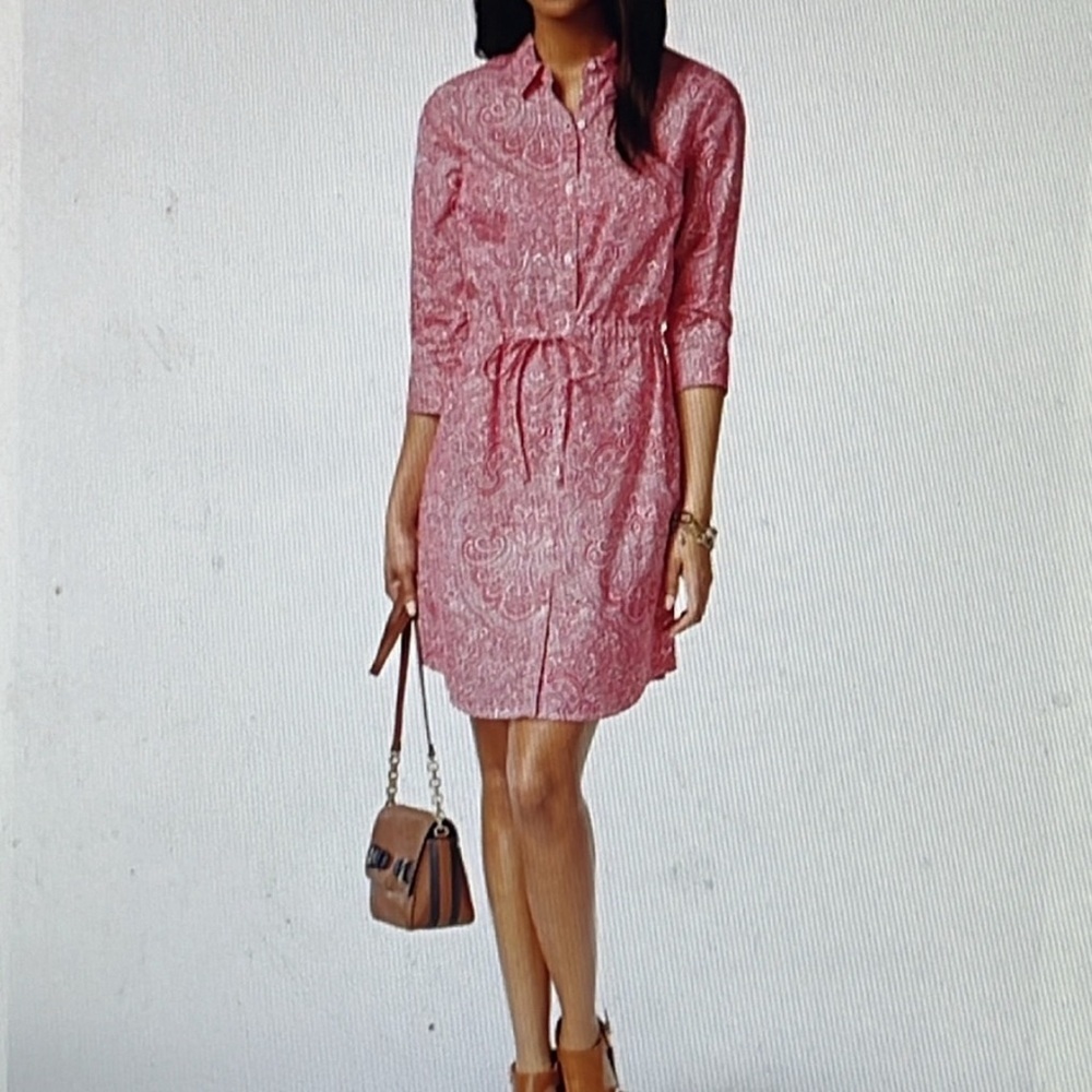 Tommy Hilfiger Pink Smocked Polo Collar Dress 3/4 sleeve